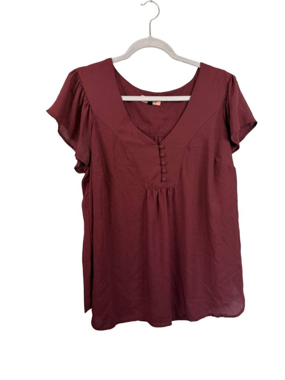 East Adeline Burgundy Flutter Sleeve Button Front Blouse 1X